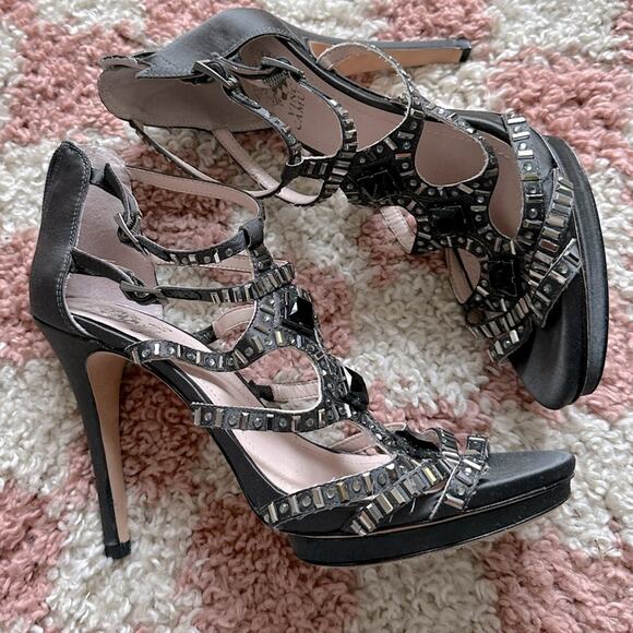 Vince Camuto Crista Black Strappy Embellished Platform Heels - Picture 6 of 10